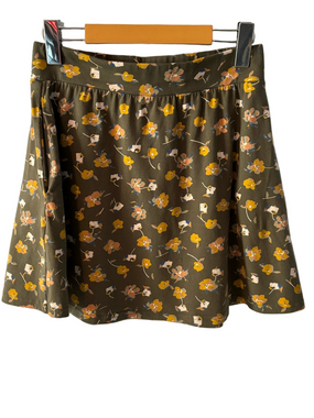 Pact Fit and Flare Floral Mini Skirt Size S Green Organic Cotton Pockets Casual